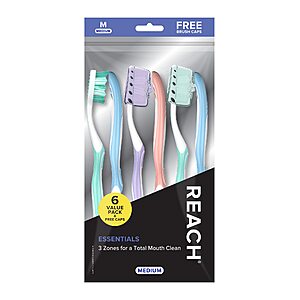 Reach Essentials Toothbrush with Toothbrush Covers,6 Count - $3.18 w/ coupon and S&S
