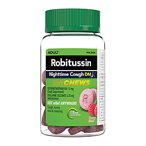 Select Accounts - Robitussin Soft Chews,Nighttime Cough DM,Adult Formula,Berry Flavor,20ct Chewable Tablets - $4.49 w/ coupon + S&S