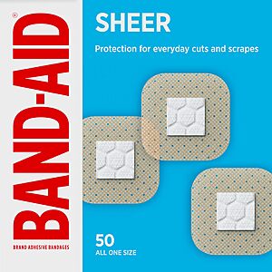 50-Count BAND-AID Brand Sheer Spots Adhesive Small Square Bandages $1.85 w/ Subscribe & Save