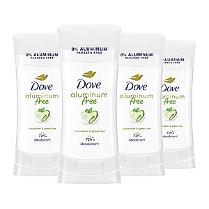 Select Accounts - Dove Aluminum Free Deodorant for Women 4 Count Cucumber and Green Tea,2.6 oz - $10.56 w/ coupon + S&S