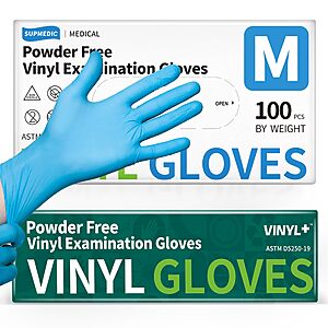 Supmedic Vinyl Disposable Exam Gloves,4 Mil Powder-Free Latex-Free,Blue 100 Pcs (S-XL) - $6.28