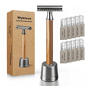 Wyklaus Double Edge Safety Razor:Bamboo Handle & 10 Double Edge Blades - $12.99