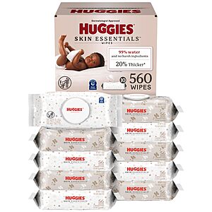 Huggies Skin Essentials Baby Wipes, Hypoallergenic, 99% Water, 10 Flip Top Packs (560 Wipes Total) - $16.95 w/ Coupon + S&S