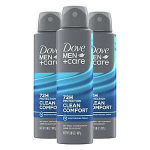 3-Count 3.8-Oz Dove Men+Care Antiperspirant Dry Spray Deodorant (Clean Comfort) $11.75 w/ Subscribe & Save