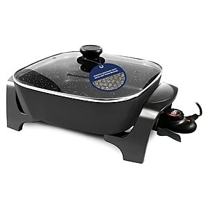 Elite Gourmet EG6201 Extra Deep 12"x12"x3.2" (7.5Qt.) Non-stick Electric Skillet with Glass Vented Lid, Black - $31.50