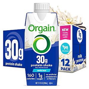 Select Accounts: 12-Pack 11oz Orgain 30g High Protein Dairy Isolate Shakes (Various) $14.40 w/ Subscribe & Save + Free Shipping