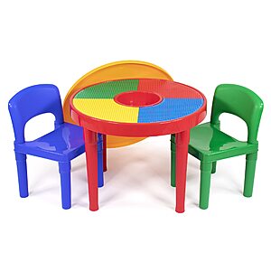 Humble Crew, Red/Green/Blue Kids 2-in-1 Plastic Building Blocks-Compatible Activity Table and 2 Chairs Set - $29.25 at Amazon