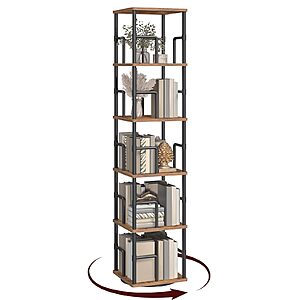 MAHANCRIS 5-Tier Rotating Bookshelf, Rustic Brown/Black or White $59.99, Black $62.99