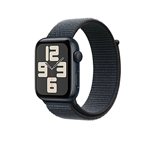 Apple Watch SE (2nd Gen) [GPS 44mm] Smartwatch with Midnight Aluminum Case with Ink Sport Loop - $129