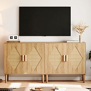 GarveeTech Modern Rattan Buffet Cabinet with 2 Doors - $71.99