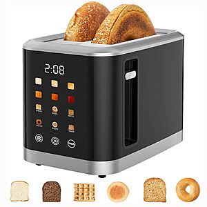 Touch screen Toaster 2 Slice Digital Timer Toasters with 6 Bread Types & 6 Shade Settings - $34.99 at Gembah Supply via Amazon
