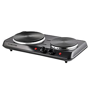 OVENTE Electric Countertop Double Burner, 1700W Cooktop with 7.25" and 6.10" Cast Iron Hot Plates, Black BGS102B - $19.19