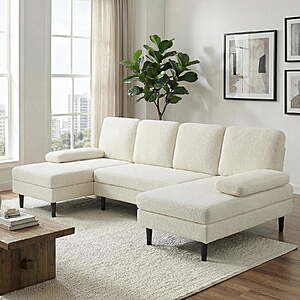 CONCETTA U Shaped Sectional Sofa Couches with Double Chaise 4-Seat Set, Beige - $276.99