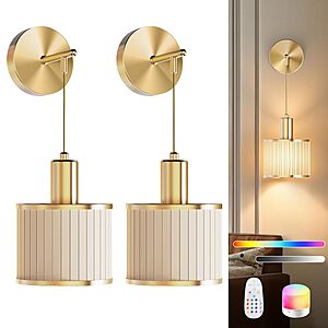 SAIMAND Battery Operated Wall Sconce Set of 2, Wireless Rechargeable Wall Lights with Remote Control, (Black or Gold) - $29.99