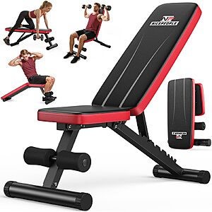 NICEPEOPLE Adjustable Weight Bench w/ 8 Backrest Angles (Up to 600-Lbs Capacity) $42 + Free S&H