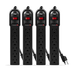 4-Pk 6-Outlet KMC 600J Surge Protector Power Strip w/ 2' Cord $15 