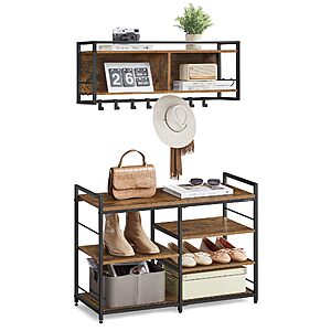 VASAGLE 12-Hook Coat Rack & 4-Tier Shoe Bench Set $36 + Free S&H