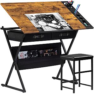 VECELO Drafting Table, Rustic Brown - $97.74