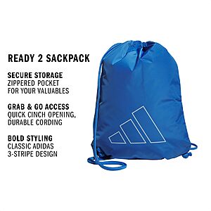 adidas Ready Sackpack – Drawstring Backpack Lightweight Small Gym Bag (Ray Blue/Crystal Sky Blue) - $8.67