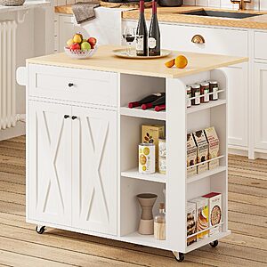 $89.99 - IRONCK Kitchen Island with Drop Leaf and Wine Rack, White