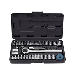 40-Pc Anvil 1/4" & 3/8" SAE/Metric Socket Set w/ Case $9 + Free S&H