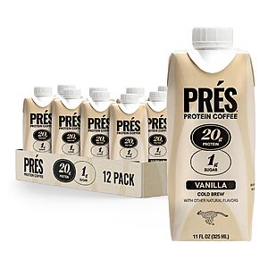 Select Accounts - $17.54 AC - PRES Protein Coffee, Real Cold Brew, 20g Protein, 100 Calories, (12 Pack) - (Vanilla or Mocha)