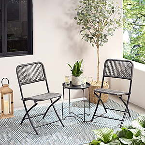 Mainstays 3-Piece Steel and Wicker Rope Folding Outdoor Patio Bistro Set, Gray/Black - $67