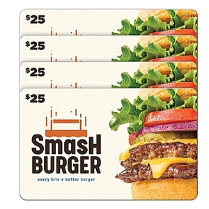 Costco Members - Smashburger Four Restaurant $25 eGift Cards ($100 Value) - $69.99 (digital delivery)