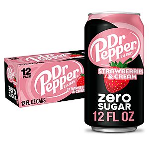 12-Pk 12-Oz Dr Pepper Zero Sugar Soda (Strawberries & Cream Soda) 3 for $14.75 w/ S&S