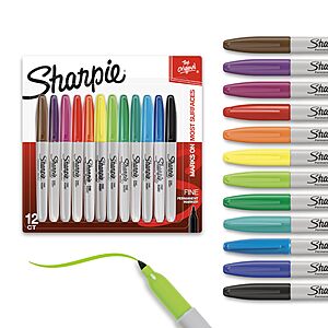 $7.57 S&S - Sharpie Permanent Markers, Fine Tip, 12 Count - Quick Drying, Fade Resistant, Arts & Crafts, Desk, Office Supplies