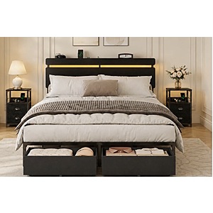 Wrought Studio 3-piece Bedroom Sets (Bedframe + 2 Night Stands), Black - Queeen/$190, King/$208