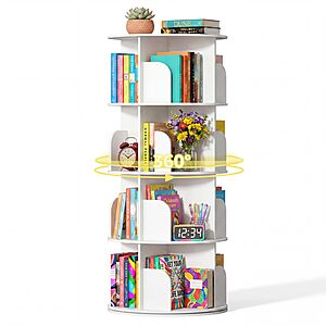 DUMOS 4 Tier Rotating Bookshelf Tower, Spinning Bookshelf for Small Space - $59.96