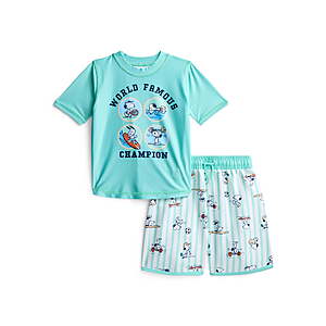 Character Toddler Boy Short-Sleeve Rash Guard and Swim Trunk Set, Sizes 12M-5T (Various - Snoopy, Hot Wheels, Stitch, + More)  - $6.50