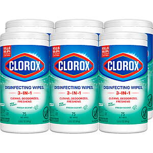 (6 pack) Clorox Disinfecting Wipes, Bleach Free Cleaning Wipes Fresh - 75 Count - $21.50