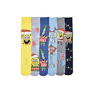 Men's 6-Pack Crew Socks, Sock Size 10-13, (SpongeBob, Stitch, NBC) $2.87