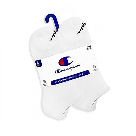Champion Men's Low Cut Beathable Moisture-Wicking Athletic Socks (6-Pack), White - $4.84