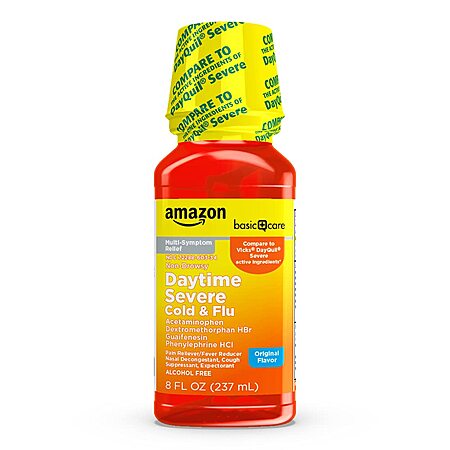 Amazon Basic Care Severe Daytime Cold & Flu, 8 fl oz for $2.72 or 12 fl oz for $3.52 w/ S&S