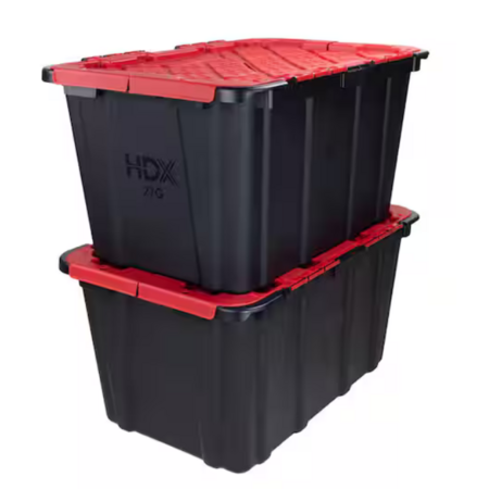 Select Home Depot Stores: 2-Pack 27-Gal HDX Flip Top Storage Totes (Black/Red) $9.90 + Free Store Pickup