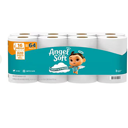Angel Soft 2-ply Mega Roll Toilet Paper 16 Mega Rolls (= 64 Regular) - $8.39 + AND MORE