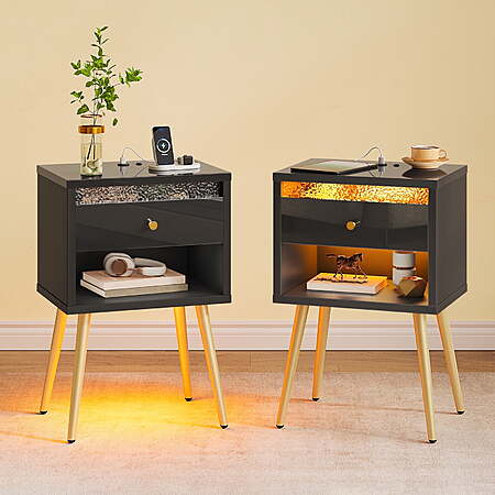 Pinmoco Set of 2 LED Nightstand with Charging Station (various colors) - from $64.99