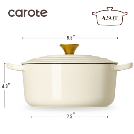 Carote 4.5QT Enamel Cast Iron Dutch Oven, 9.5 Inch,  Induction Compatible, White - $29.99
