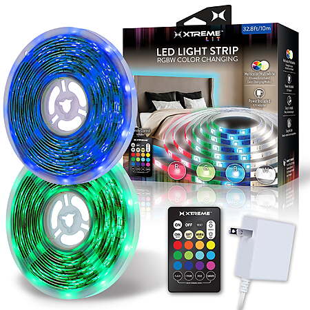 Xtreme Lit LED Light Strip, RGBW Color-Changing Indoor LED Light Strip with Remote Control, 32.8ft - $7.50