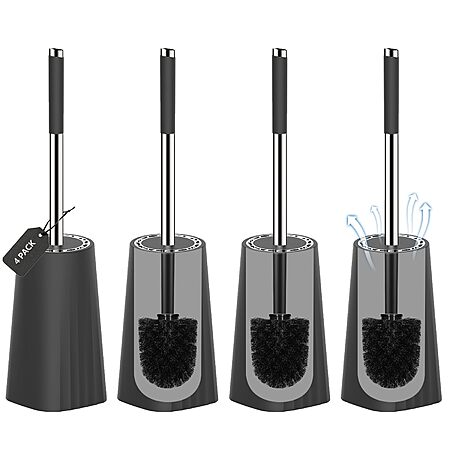 SetSail Toilet Brush, Compact Size Toilet Bowl Brush and Holder Toilet Brushes, 4-Pack (Black, Gray, or Brown) - $9.99