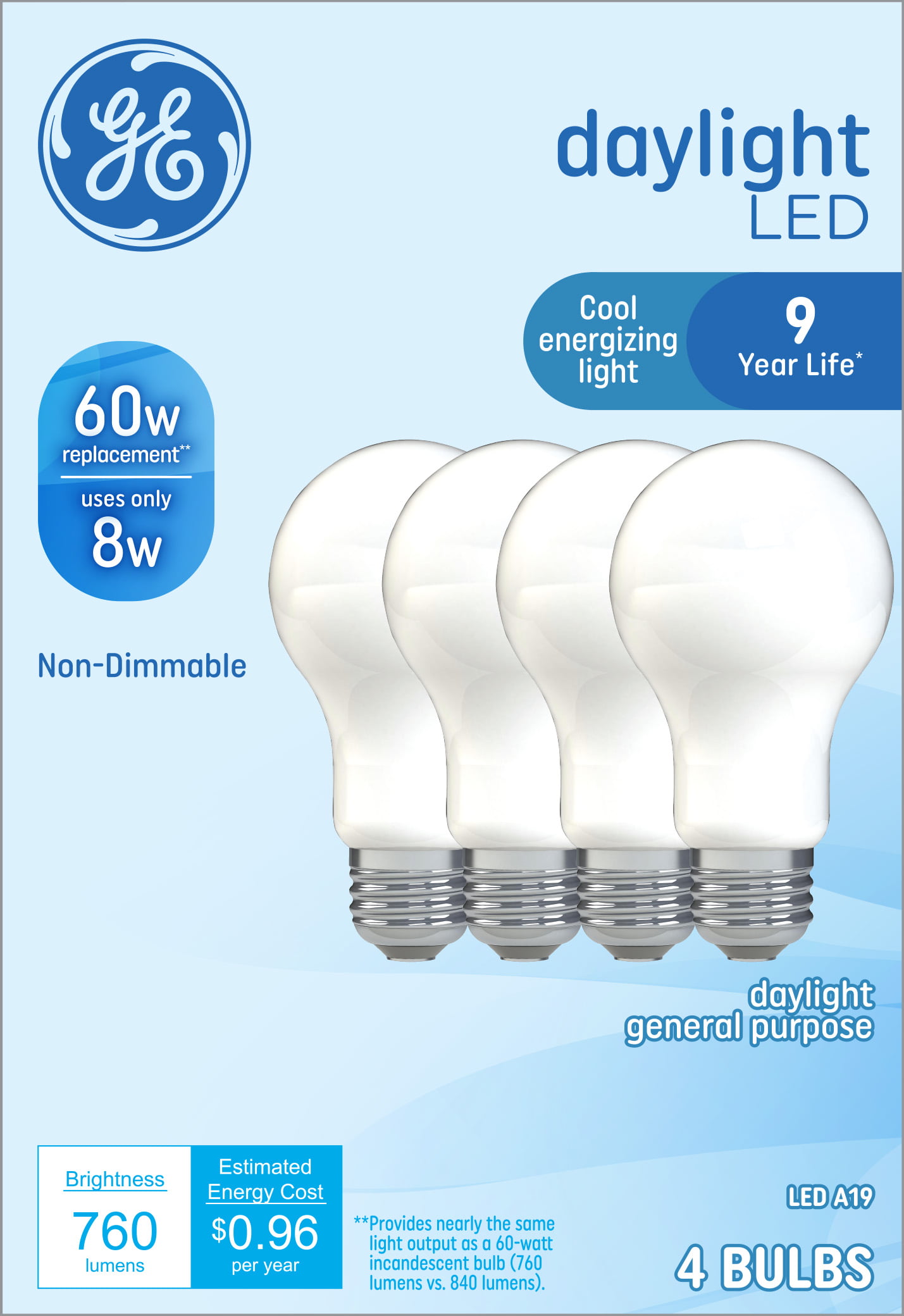 Select Walmart Stores 4Pack GE 60W Eqv Daylight A19 LED Light Bulbs
