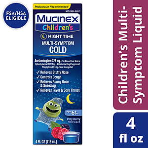 Mucinex Children's Night Time Cold Medicine Multi-Symptom Relief Mixed Berry 4 fl oz $2.63