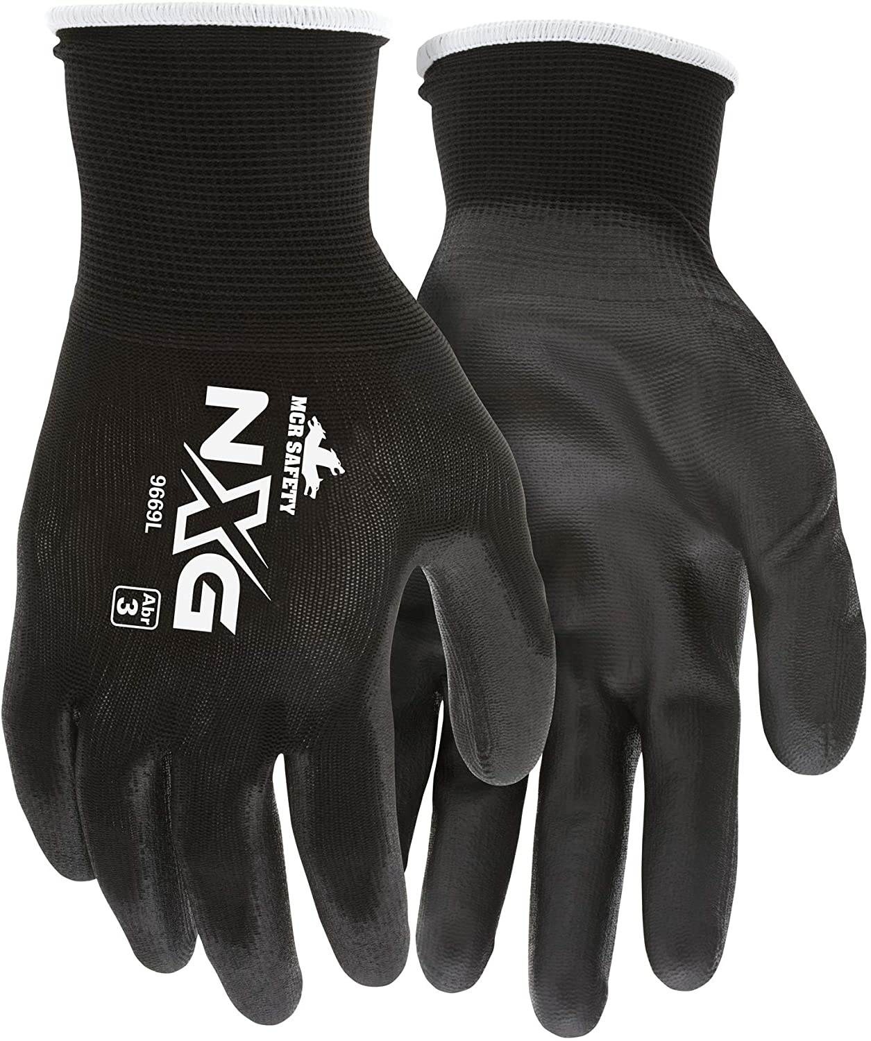 $1.74, MCR Safety 9669L Nylon Knitted Shell MCR Safetys with Black PU Dipped Palm and Fingers, Black, Large, 1-Pair - Work Gloves - Amazon.com