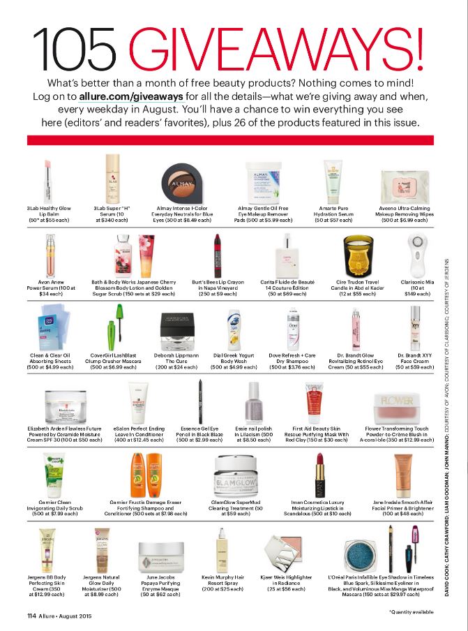 Allure Free Stuff August 2015 Giveaways