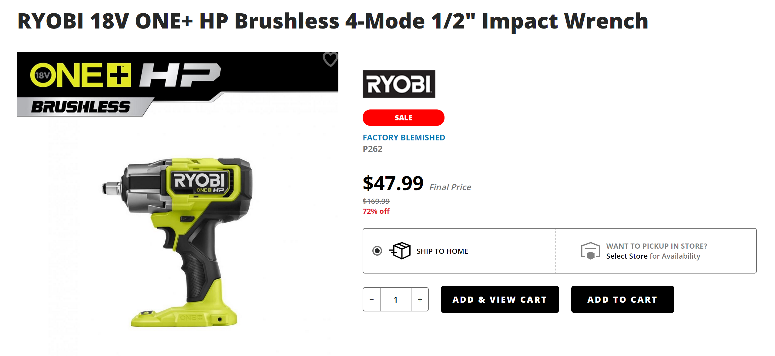 Ryobi 18V ONE HP Brushless 4 Mode 1 2