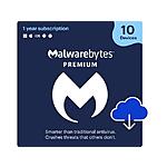 Malwarebytes Premium (10 devices, 1 year) $35 off with code STDDR9263 $44.99 @ NewEgg
