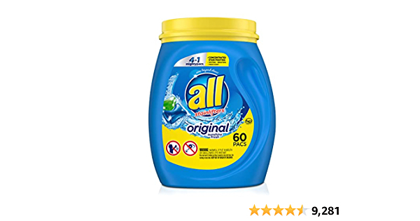 All Mighty Pacs Laundry Detergent 4 In 1 Stainlifter, Tub, 60 Count - $7.98